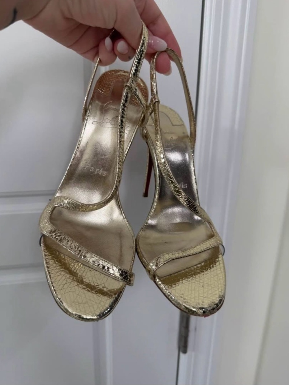 Christian Louboutin Metallic Gold Slingback Stiletto Heel Sandals